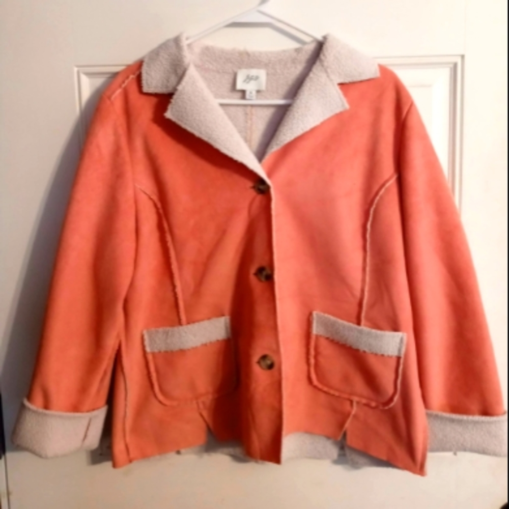 J Jill Blushpink Faux Suede Front Button Coat With Front Pockets